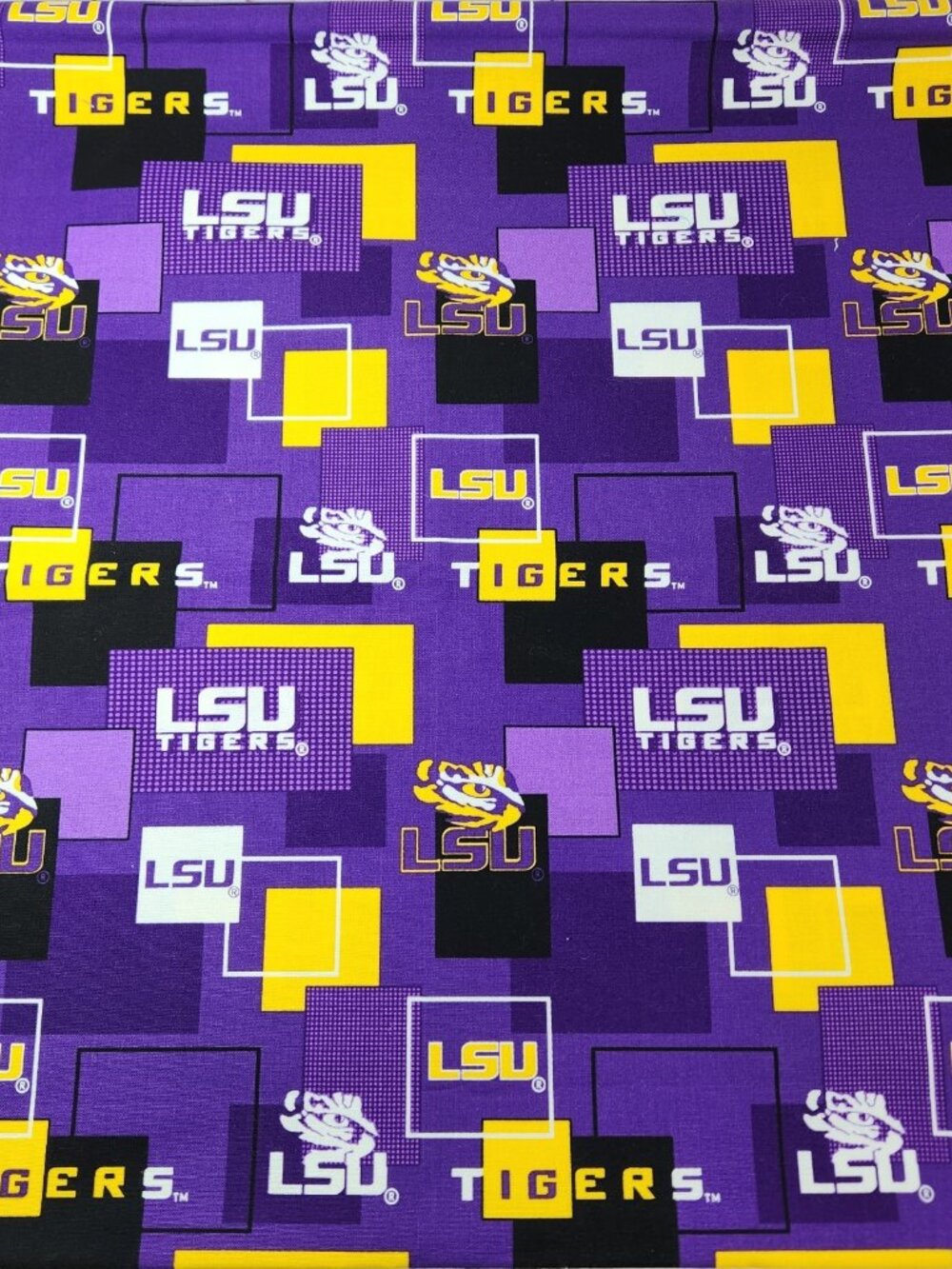 Louisiana State LSU Tigers Quilting Cotton Blocks Print Fabric App. 2 yds READ